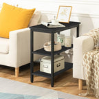 HOOBRO End Table, Simple Rustic Side Table with 3-Tier Storage Shelf, Narrow Nightstand for Small Spaces, Easy Assembly, for Living Room, Bedroom, Metal, Industrial Design, Black BB14BZ01