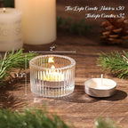 30Pcs Clear Tealight Candle Holder with 32pcs Tea Light Candles, Ribbed Votive Candle Holders Glass for Table Centerpiece, Wedding Decor, Home and Holiday Decor