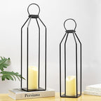 Perfnique Modern Farmhouse Lantern Decor, 19.7'' 22'' Set of 2 Black Metal Lanterns, 2 LED 6hr Timer Flickering Flameless Candles, Lanterns Decorative for Porch, Patio, Fireplace Mantle, Christmas