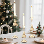 3 Pcs Christmas Candle Holders 3 Size Gold Taper Candlestick Holders Set Vintage Decorative Centerpiece for Table Mantel Wedding Housewarming Thanksgiving Gifts (Christmas Tree)