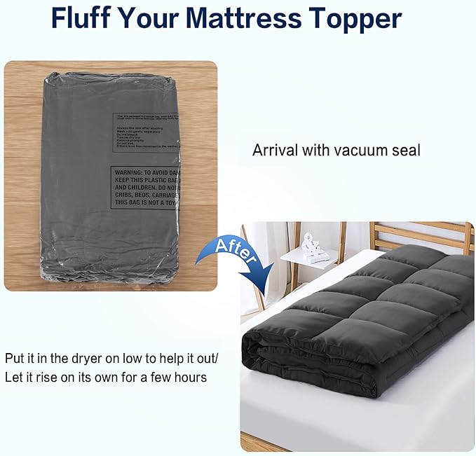 SOPAT Mattress Topper Full Size Extra Thick Mattress Pad 8-21" Deep Pocket Soft Down Alternative Fill Mattress Protector Pillow Top Mattress Cover (54x75 Inches, Dark Grey)