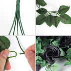 RECUTMS Hanging Flowers Black Artificial Rose Flower 2PCS 3.3Ft for Outdoors with 30 LED Fairy String Lights Fake Indoor Wall Wedding (Black)