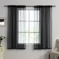 HUTO Black Sheer Curtains 54 inches Long for Bedroom Top Rod Pocket Sheer Window Panels Curtains for Nursery Living Room 52 by 54 Inch Length Set of 2