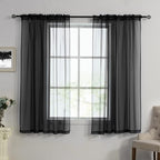 HUTO Black Sheer Curtains 54 inches Long for Bedroom Top Rod Pocket Sheer Window Panels Curtains for Nursery Living Room 52 by 54 Inch Length Set of 2