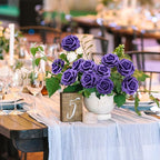 100PCS Dark purple Artificial Flowers Realistic Roses, Real Looking Fake Roses with Stem for DIY Wedding Bouquets Centerpieces Bridal Shower Party Home Romantic Decorations (Dark purple, 100pcs)
