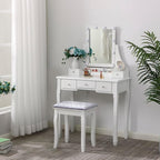 BEWISHOME Makeup Vanity Desk with Lights,Girls Vanity Set with Mirror and Stool,Small Vanity Desk with 5 Drawers,3 Light Settings,Adjustable Brightness,Dressing Table for Bedroom,White FST08W