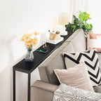 63" Console Table with Power Outlet, Narrow Sofa Industrial Entryway Behind Couch Table with USB Ports for Entryway, Hallway, Foyer, Living Room, Bedroom, Black CTHB16E01
