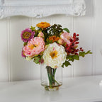 Nearly Natural 4689 Mini Peony Silk Arrangement,Assorted 10 x 10 x 10