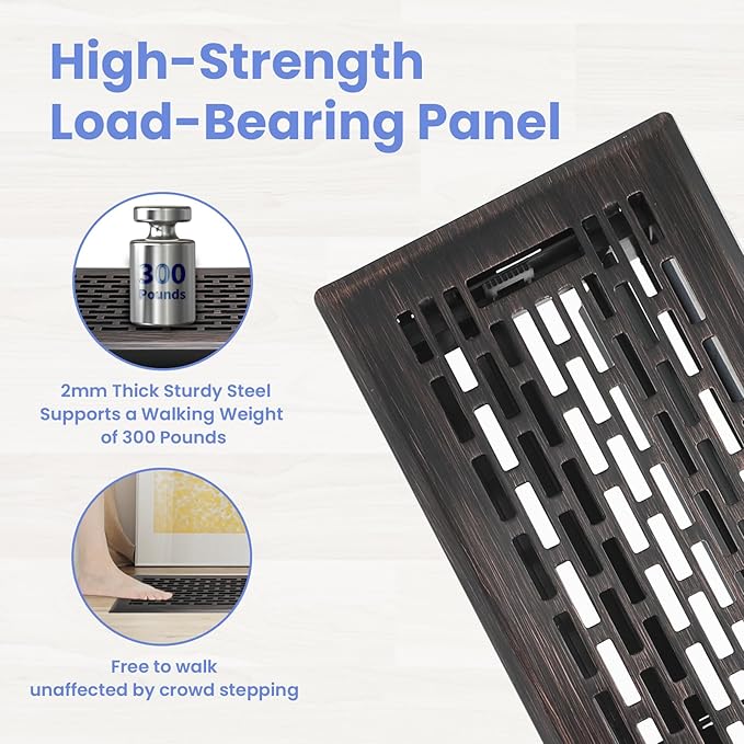 4x14 Inches 2 Pack Heavy Duty Walkable Floor Register - Easy Adjust Air Supply Lever Decorative Floor Vent Covers, Boston Design Vent Covers for Home - Oil Rubbed Bronze