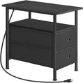 HOOBRO End Table with Charging Station, Narrow Side Table, Nightstand with 2 Non-Woven Drawers, Slim Sofa Side Table, for Small Spaces, Living Room, Bedroom, Black BB486UBZ01
