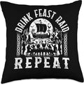 Viking Drink Feast Raid Repeat Vikings Lover Scandinavian Wa Throw Pillow