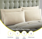 Sweet Home Collection 7 Piece Comforter Set Bag Solid Color All Season Soft Down Alternative Blanket & Luxurious Microfiber Bed Sheets, Beige, Full