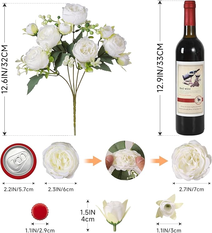 Luyue 8 Packs Peonies Artificial Flowers Vintage Faux Peony Bouquet Fake Flower for Vase Silk Floral Arrangements for Table Centerpiece Wedding Decoration Indoor Home Decor