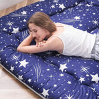 MAXYOYO Navy Starry Sky Japanese Futon Mattress, Tatami Mat Portable Camping Mattress, Kids Sleeping Pad, Foldable Roll Up Floor Lounger Couch Bed, Twin Size with Cover