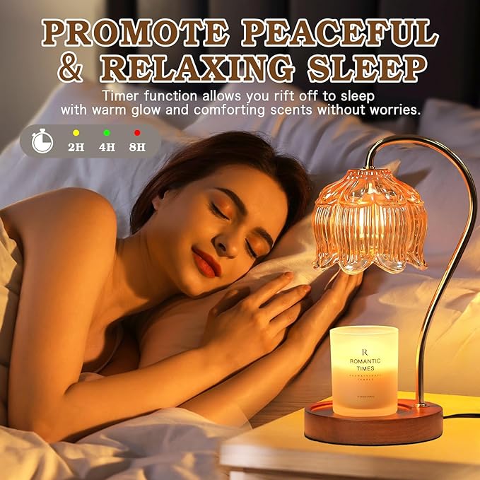 Flower Candle Warmer Lamp with Timer, Dimmable Candle Lamp Warmer, Christmas Birthday Gift for Women Mom, House Warming for New Home Decor, Lotus Wax Melt Warmer for Jar Candles