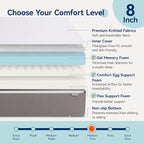 Amazon Basics Memory Foam Mattress, Medium Firm, 8 Inch, Twin, White/Grey
