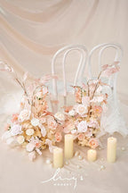Ling's Moment Artificial Flowers Fake Roses Faux Foam Gardenia Combo for DIY Wedding Bouquets Centerpieces Arrangements Bridal Shower Party Home Decorations, Blush & White, 24pcs