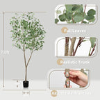 Faux Eucalyptus Tree 7ft(82in) Artificial Potted Tree for Indoor Decor Large Realistic Potted with Silk Leaves and Natural Wood Trunk for Home Living Room,Office Foyer,Porch Decor.