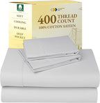 California Design Den Natural 100% Cotton Bed Sheets Queen Size Set - 400 Thread Count Sateen, Deep Pocket Queen Sheets Set with All Around Elastic, Soft, Cool and Durable Bedding - Silver