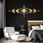 Hfrolixit Moon Phase Metal Wall Decor, Boho Moon Metal Wall Art, Celestial Wall Decor, Scandinavian Natural Wall Art, Astrology Wall Hanging (Silver, 24"x9"/60x24cm)