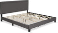 Furinno Laval Double Row Nail Head Upholstered Platform Bed Frame, King, Stone
