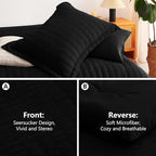 CozyLux King Size Comforter Set Black Seersucker 7 Pieces Bed in a Bag King Comforter Set with Sheets, Luxury Soft Bedding Set with Down Alternative Comforter, Sheets, Pillowcases & Shams All Seasons