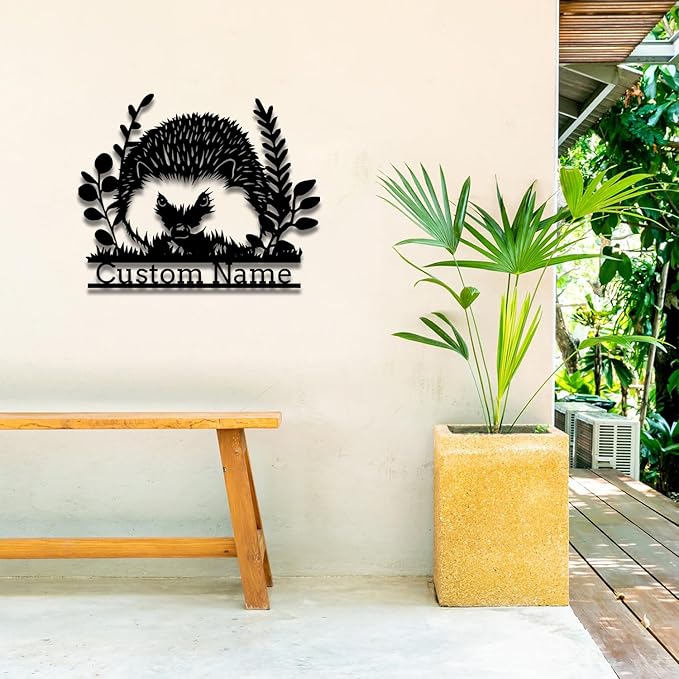 Custom Hedgehog Metal Sign, Personalized Hedgehog Metal Wall Art,Hedgehog Lovers Gift Metal Kid Room Decor,Personalized Hedgehog Lover Name Sign,Kid Nursery Decoration (Style B)