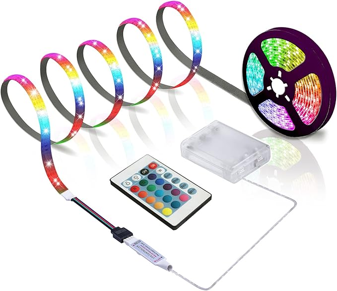 LED Strip with 24 Keys Remote Control, 2m Battery Powered Strip Lights for Party and DIY Decoration