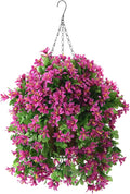 INQCMY Artificial Hanging Flowers in Basket for Summer Outdoor Porch Decoration,UV Resistant Fake Silk Violet in Planter Realistic for Outside Home Patio Balcony Garden Yard Decor