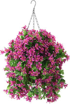 INQCMY Artificial Hanging Flowers in Basket for Summer Outdoor Porch Decoration,UV Resistant Fake Silk Violet in Planter Realistic for Outside Home Patio Balcony Garden Yard Decor