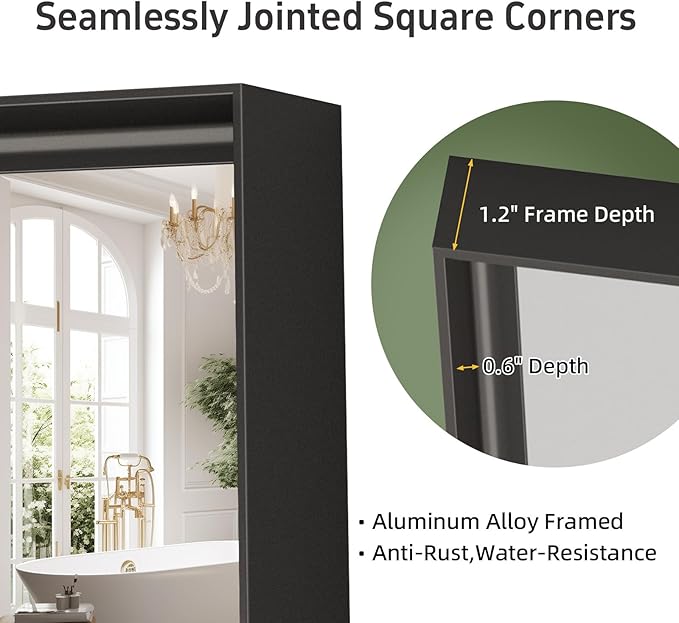 36"x 24" Black Bathroom Mirrors for Over Sink, Wall Vanity Mirror, Framed Rectangle Mirrors for Wall, Living Room Entryway, Anti-Rust, Tempered Glass Hangs Horizontally or Vertically