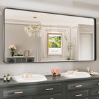 LOAAO 77X36 Inch Black Metal Framed Bathroom Mirror for Wall, Matte Black Bathroom Vanity Mirror Farmhouse, Large Rounded Rectangle Mirror, Anti-Rust, Tempered Glass, Hangs Horizontally or Vertically