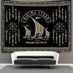 OSUNBD Nordic Vikings Tapestry Vikings Boat Hanging Home Decor Vegvisir Runes Artwork Pagan Tapestry Art Hanging Decor Large Size 78.7”x59.1” for Bedroom Living Room Dorm