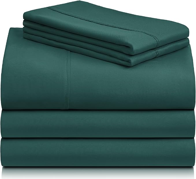 LuxClub 5 PC Split King Sheet Set, Breathable Luxury Bed Sheets, Deep Pockets Wrinkle Free Cooling Sheets Machine Washable Hotel Bedding Silky Soft - Emerald Split King