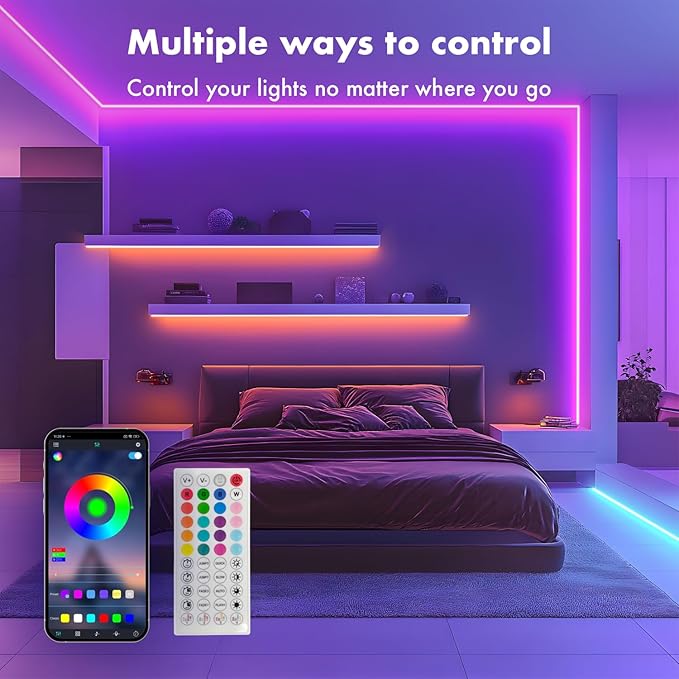 Neon Rope Lights, 19.68FT RGB Led Strip Lights, Waterproof IP67, DIY Design, Music Sync, 24 Keys Remote Control, Multiple Modes, for Living Room, Bedroom, Holiday Decoration