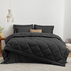 Love's cabin Queen Comforter Set Black, 7 Pieces Queen Bed in a Bag, All Season Bedding Sets with 1 Comforter, 1 Flat Sheet, 1 Fitted Sheet, 2 Pillowcase and 2 Pillow Sham