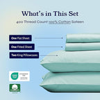 California Design Den 400 Thread Count Natural 100% Cotton Sheets, King Bed Sheets Set with Deep Pockets, Sateen, Durable & Breathable Bedding - Seafoam