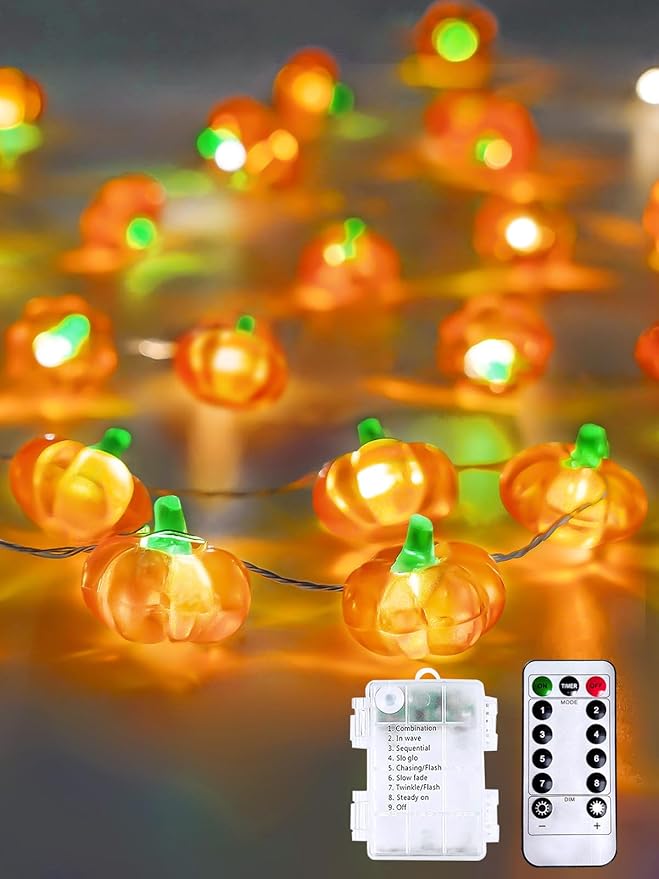 Fall Decorations 3D Pumpkin Fairy Lights Battery Operated with Remote, 10FT 30 LED Waterproof String Lights Outdoor Indoor with 8 Modes & Timer for Garland Harvest Party Thanksgiving Halloween Decor