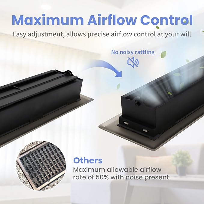 2x10 Inches 2 Pack Heavy Duty Walkable Floor Register - Easy Adjust Air Supply Lever Decorative Floor Vent Covers - Boston Design Vent Covers for Home - Matte Black
