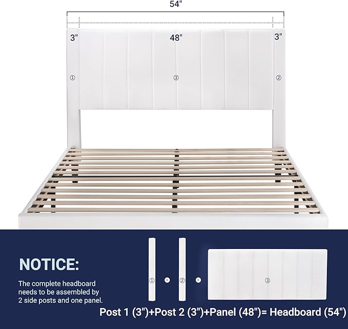 Allewie Full Bed Frame/Velvet Upholstered Bed Frame with Vertical Channel Tufted Headboard/Strong Wooden Slats/Platform Bed Frame/Mattress Foundation/Box Spring Optional/Easy Assembly/White