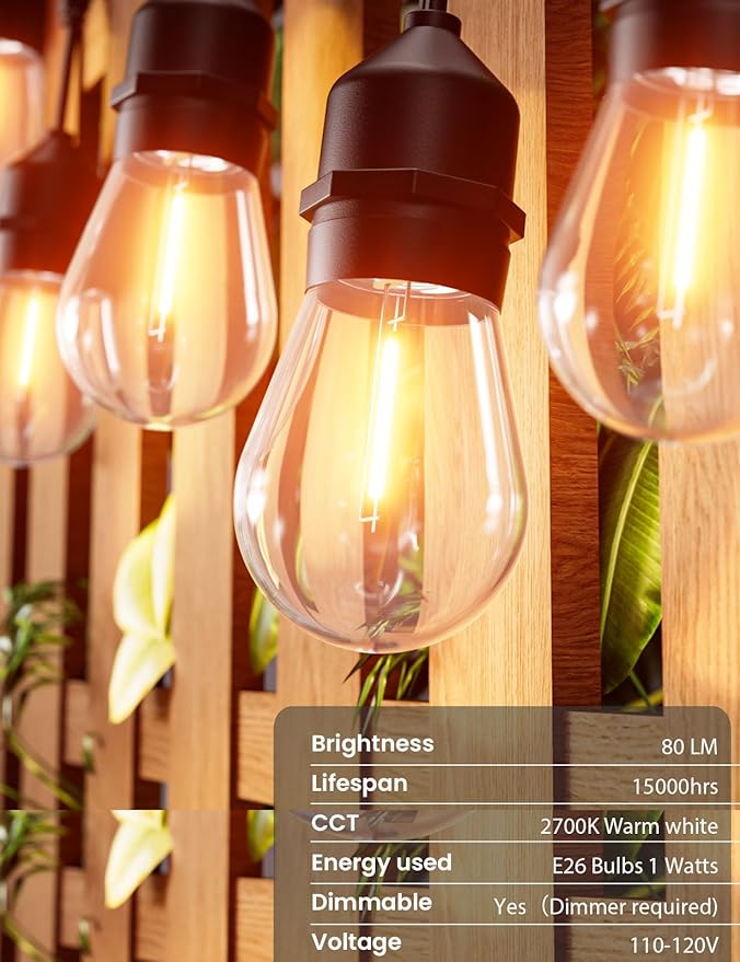 Svater Outdoor String Lights Led 105FT, Commercial Grade Patio Light with 1W Dimmable S14 Shatterproof Bulbs, ETL Listed Heavy-Duty Outside Waterproof Cafe Bistro Market Lighting Warm White