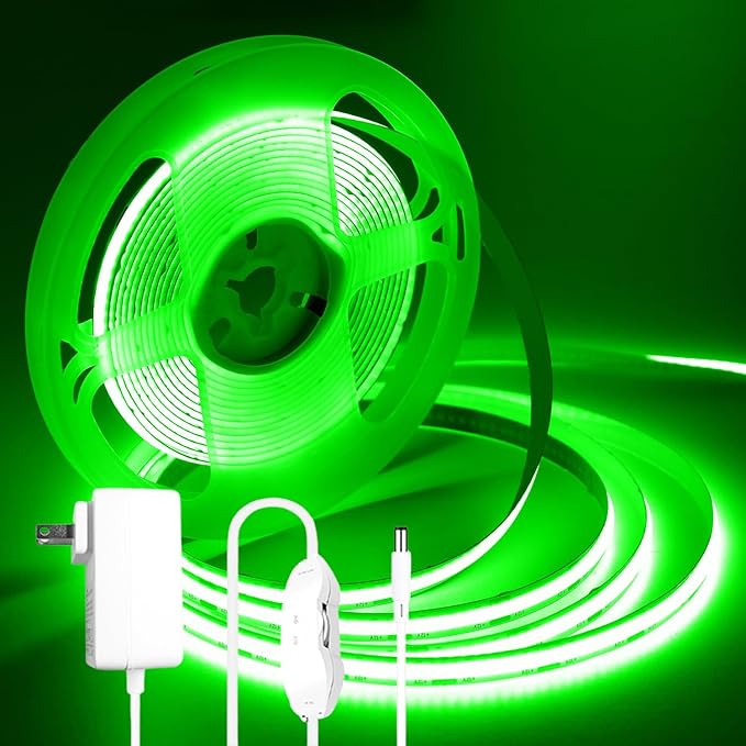 iNextStation COB LED Strip Light Green 16.4FT 5M, DC12V CRI 93+ Dimmable Flexible LED Tape Lights for Bedroom, Kitchen, TV Backlight, Cupboard, Wardrobe, Home Lighting Decor