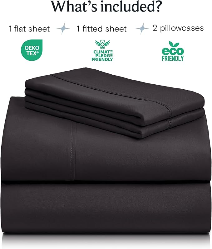 LuxClub 6 PC Queen Sheet Set, Breathable Luxury Bed Sheets, Deep Pockets 18" Wrinkle Free Cooling Sheets Machine Washable Hotel Bedding Silky Soft - Black Queen