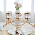 3 Arms Crystal Candle Holders, Arch Candlestick Table Candelabras Centerpieces for Wedding, Dinning Room, Cabinet Ornaments, Home Decoration， Gift (Gold, 2 Pcs-3 Arm Arched)