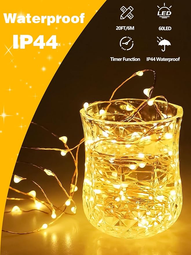 3 Pack 60LED Christmas Battery Operated Fairy Lights with Remote, 8 Modes String Lights with Timer, Dimmable, Memory Function, Waterproof Twinkle Lights for Outdoor Indoor Christmas Decor(Warm White)