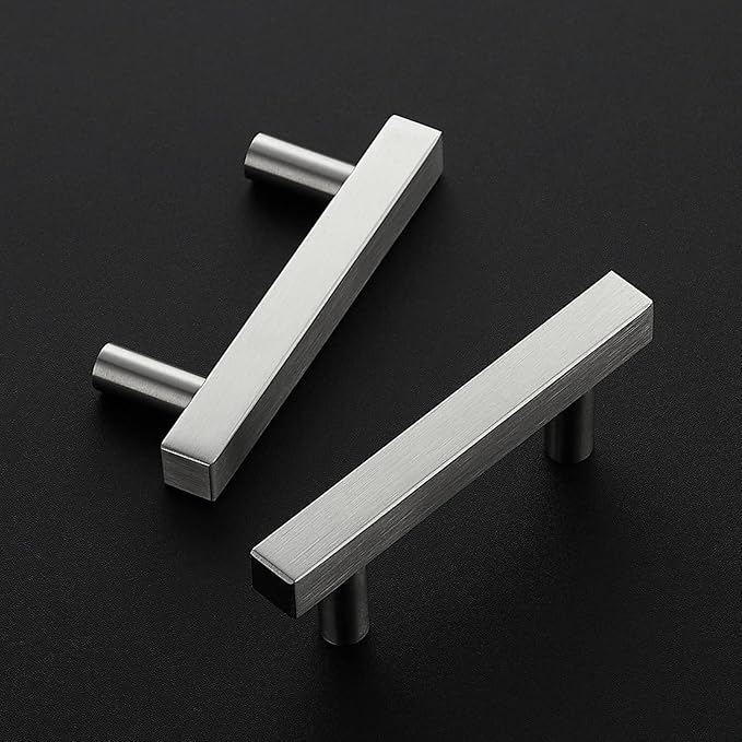 Ravinte Brushed Nickel Cabinet Handles 5 Pack 2-1/2 inch Satin Nickel Square Cabinet Pulls Silver Hardware for Kitchen Cabinets 4 inch Overall Length Stainless Steel Drawer Pulls