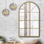 ironsmithn Large Arched Grid Mirror, Gold Windowpane Mirror, 43.3"x25.5" Window Finished Metal Mirrors for Decor Living Room Fireplace Entryway Bedroom Hallway