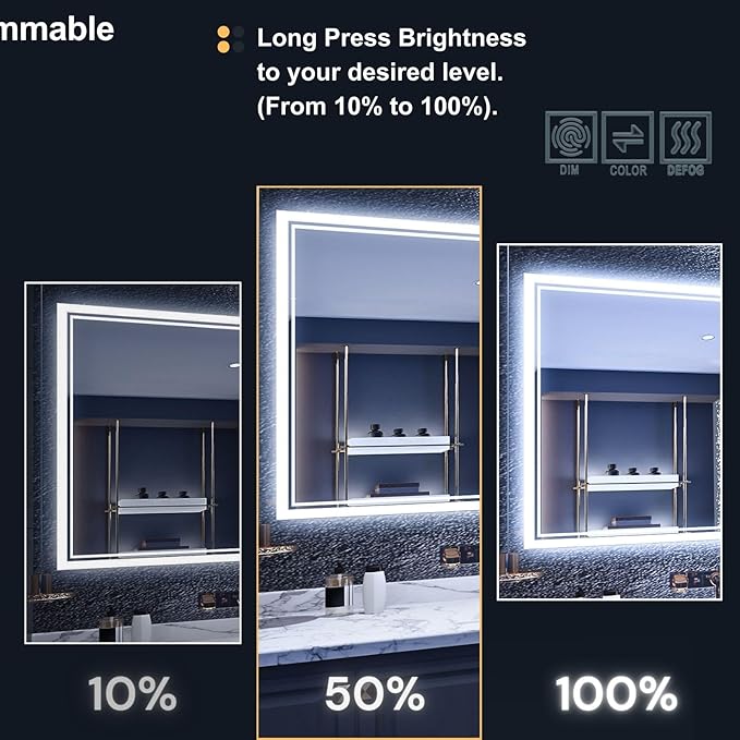 LED Bathroom Mirror 24"x 32", Backlit Bathroom Mirror with Lights,Stepless Dimmable,Anti-Fog, Shatter-Proof, Memory, 3 Colors Lighted Vanity Mirror (Horizontal/Vertical)