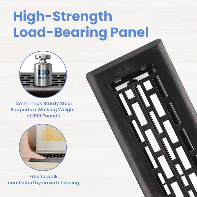 2x10 Inches 2 Pack Heavy Duty Walkable Floor Register - Easy Adjust Air Supply Lever Decorative Floor Vent Covers - Boston Design Vent Covers for Home - Oil Rubbed Bronze