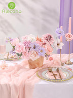 Alecono Artificial Flowers, Pink Purple Fake Flowers with Stems for DIY Wedding Bridal Bouquets, Cake Floral Arrangement Home Decor Indoor Outdoor